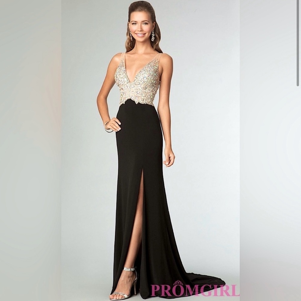 JVN by Jovani Black Dress with Gold Accents